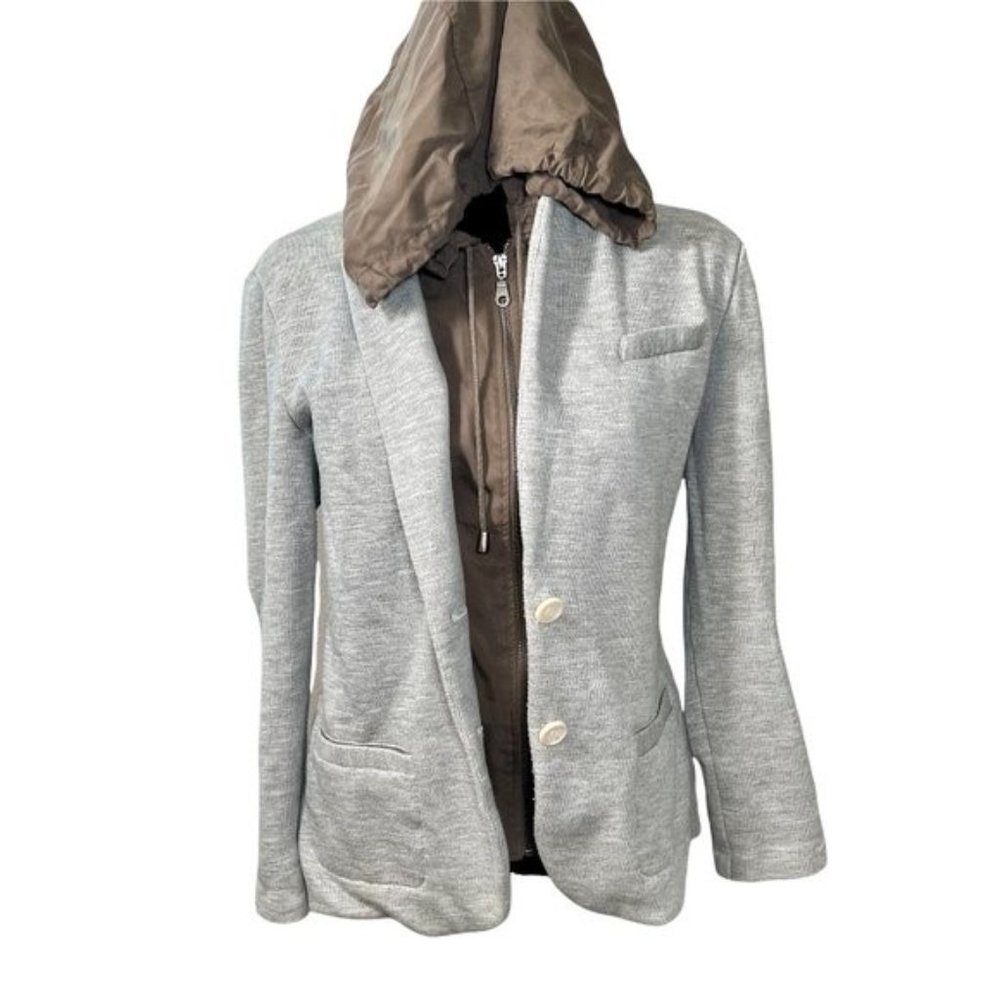 Elevenses Anthropologie Jacket Layered Convertible Hooded Blazer Size Large